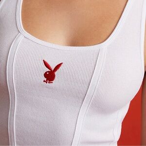 Playboy By PacSun White Corset Ribbed Tank Top